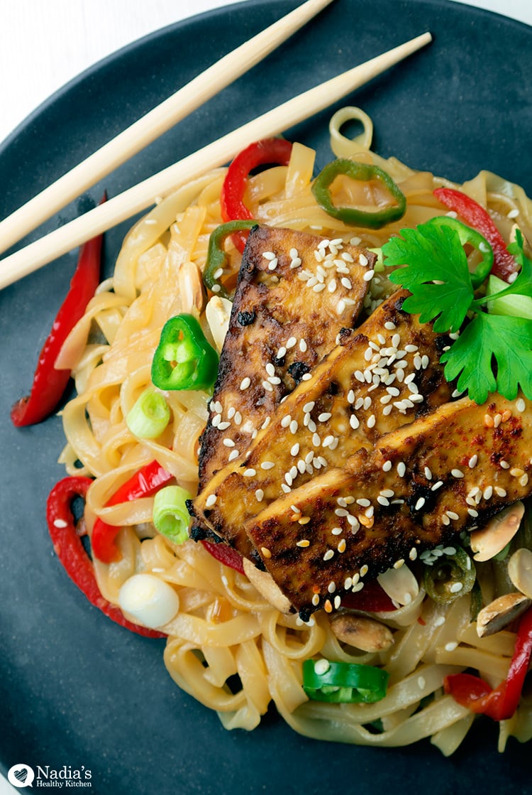 Baked Tamari & Maple Tofu with Rice Noodles