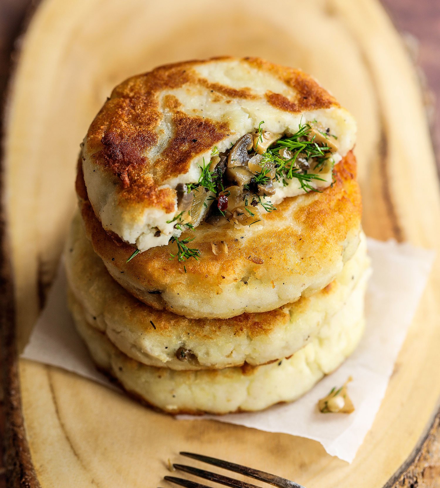 Mushroom Stuffed Potato Cakes