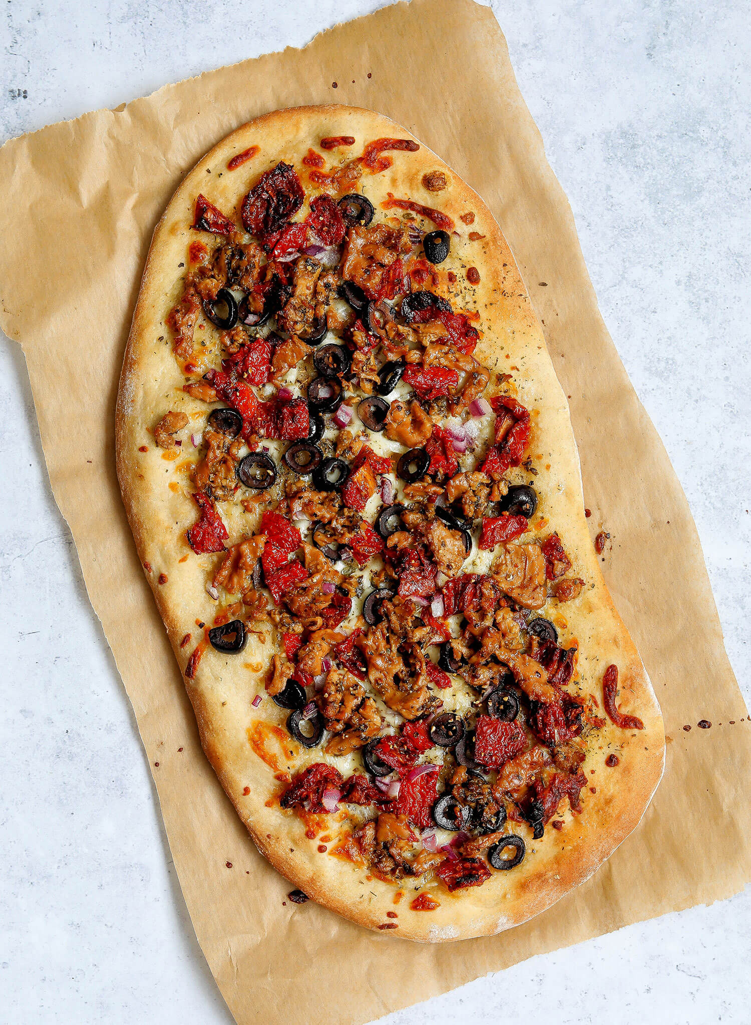 Vegan Mediterranean Tuna Pizza - Nadia's Healthy Kitchen