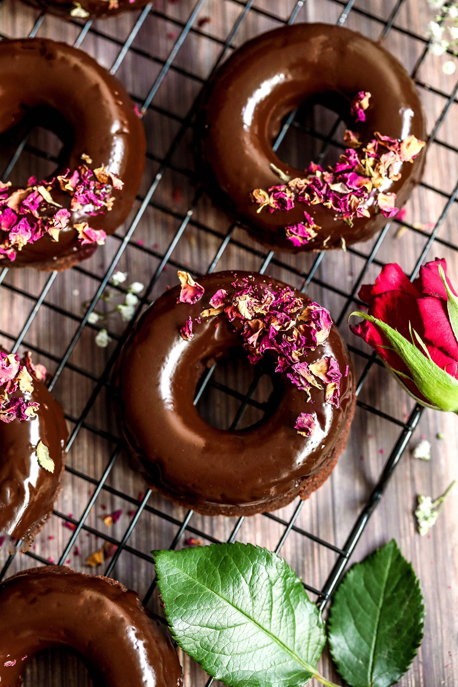 Vegan Chocolate Rose Doughnuts - Nadia's Healthy Kitchen