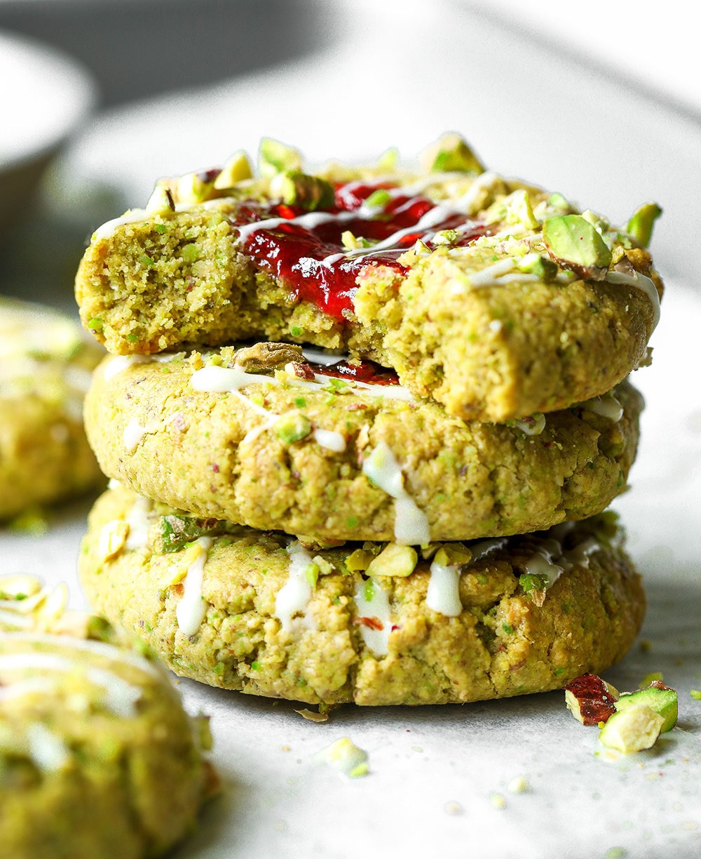 Pistachio & Cardamom Jam Thumbprint Cookies