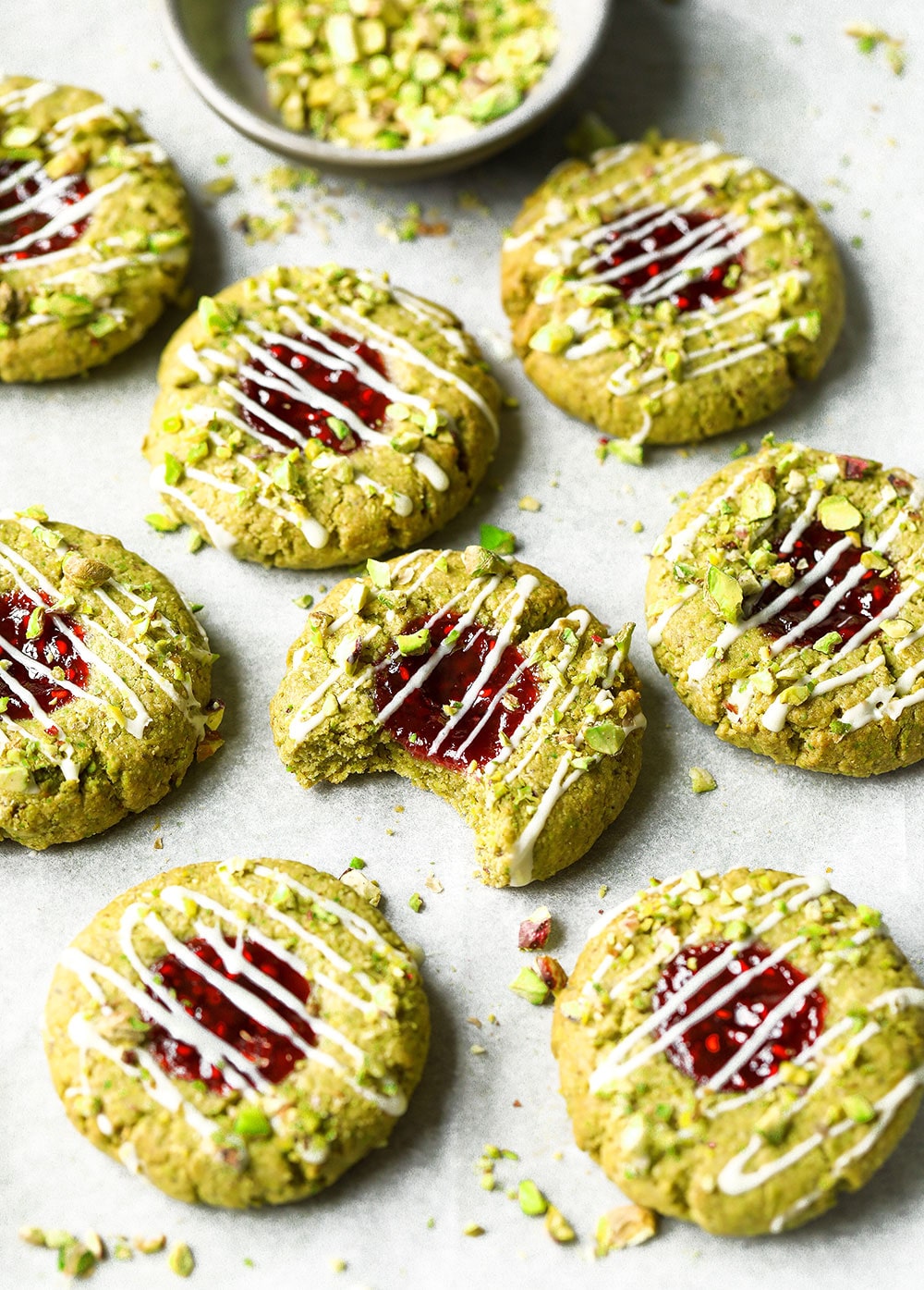 Pistachio & Cardamom Jam Thumbprint Cookies